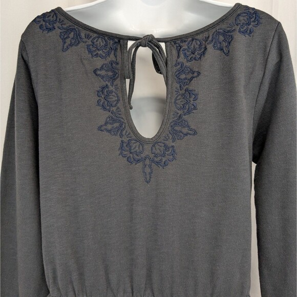 Anthropologie Saturday Sunday Embroidered Ellie Gray Blue Dress Keyhole Medium - Picture 6 of 8
